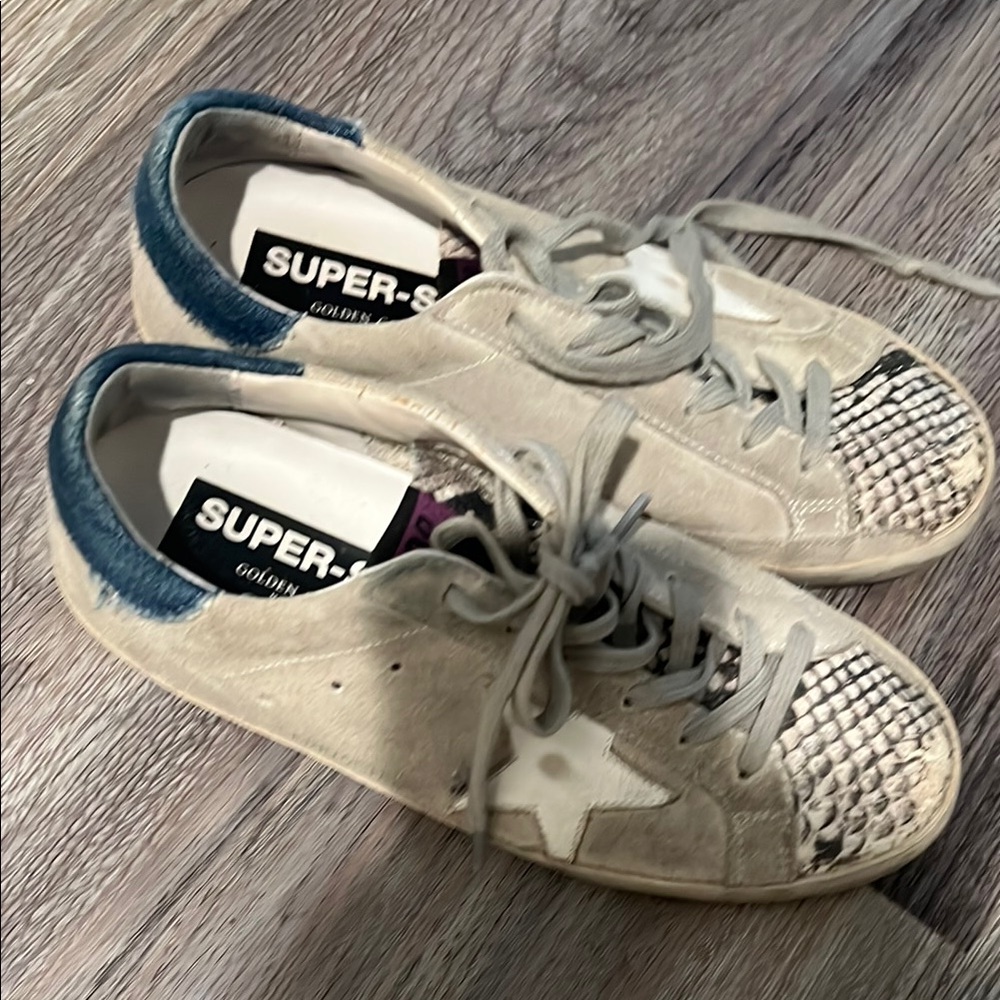 Golden Goose White and Blue Sneakers